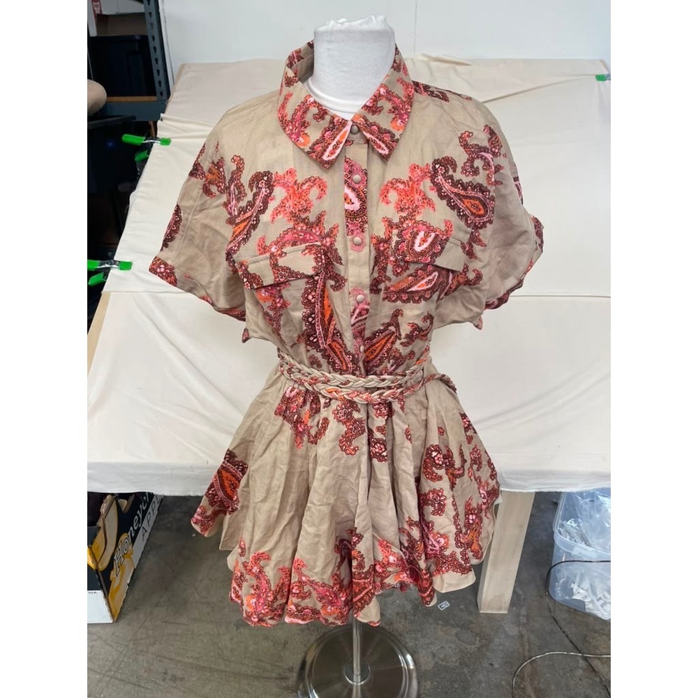Hemant & Nandita Omya Paisley Short Dress Beige Orange Large NWT